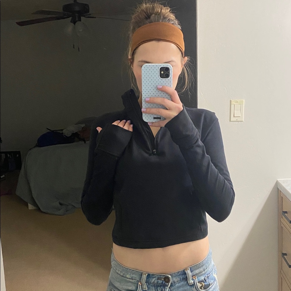 Cropped Black Quarter-Zip Pullover - image 3